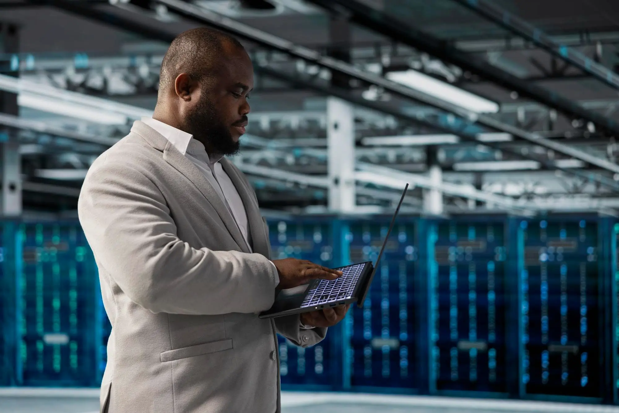Engineer configuring enterprise server hardware